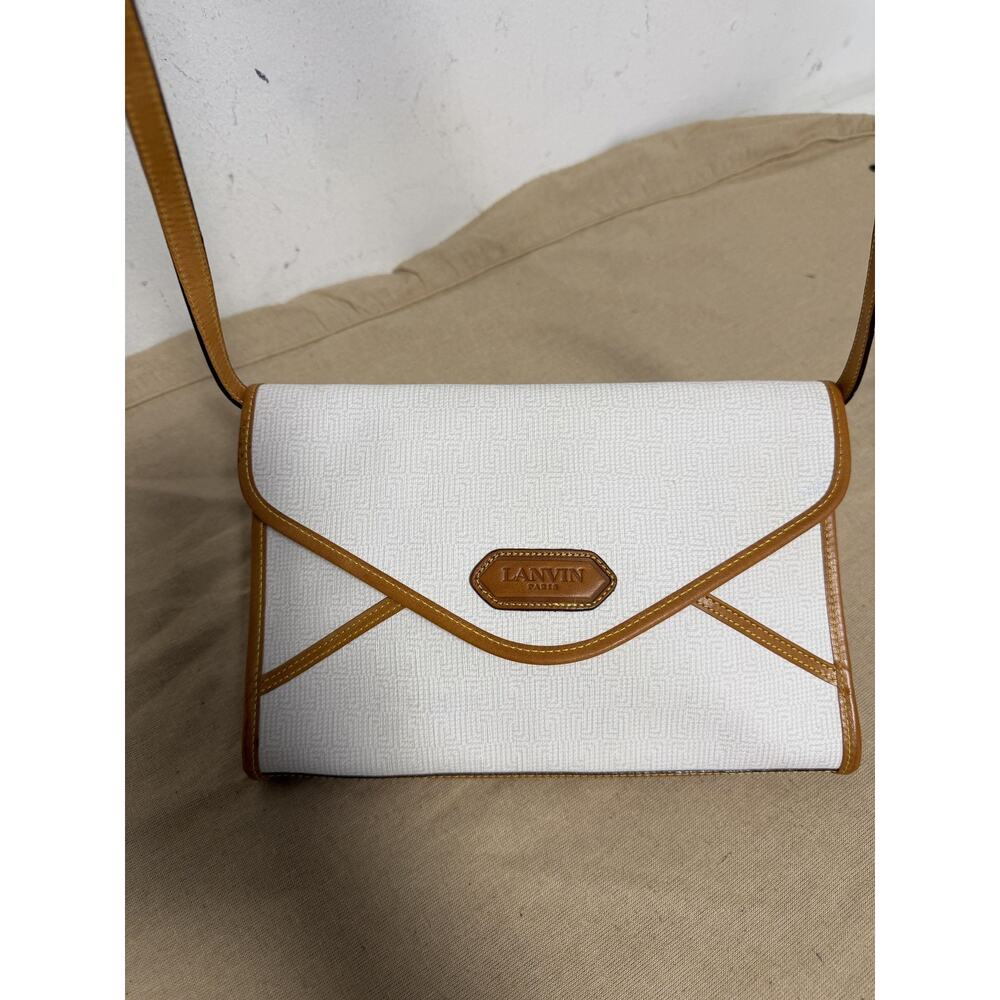Lanvin Crossbody Bag Vintage Small White Canvas Leather Envelope Made In France